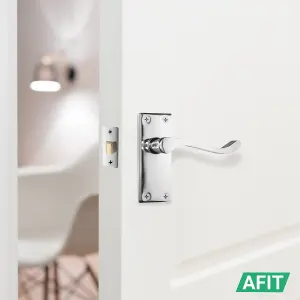 AFIT Polished Chrome Victorian Scroll Door Handle Latch Set - 4 Pairs of Internal Handles with Hinges (76mm) & Latch (66mm)