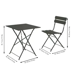 Grey 3pc Metal Square 2 Seater Folding Patio Set Indoor Furniture Dining Table & Chairs Set Bistro Set