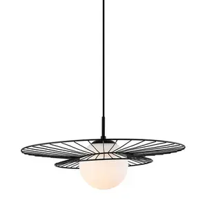 Luminosa Modern Hanging Pendant Black 1 Light  with White Shade, E27