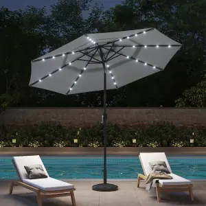 3-Tier Umbrella with Solar Lights and Black Concrete-Filled Patio Umbrella Stand