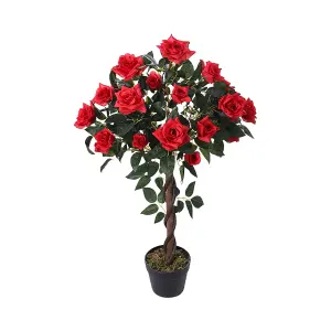 Red Artificial Rose Flower Tree Fake Plant House Plant in Black Pot H 90 cm