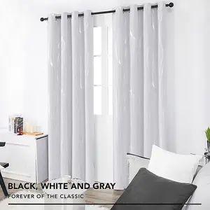 Deconovo Curtains 46 x 54 Inch Line Foil Printed Blackout Curtains Thermal Eyelet Curtains for Living Room Silver Grey 1 Pair