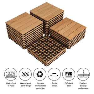 30cm L x 30cm W Interlocking Wood Deck Tile (Set of 27) Natural Wood