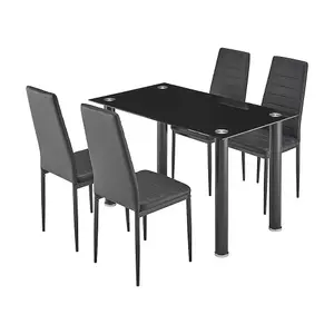 Moderno Glass Dining Table and Chairs Set of 4 - Black