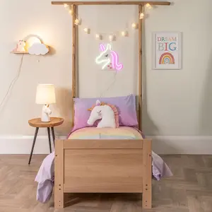 ValueLights Kids Pink and White Dinosaur Design Plug in Wall Light with Shelf and Pull Cord Switch - Including Bulb