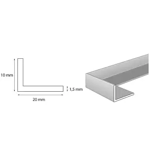 nielsen Aluminium L-Shaped Angle Profile, Natural Mill Finish, 2000x20x10mm, Thickness: 1.5mm, Length: 2m