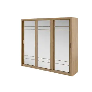 Lux II Modern Mirrored Sliding Door Wardrobe (H2150mm W2500mm D600mm) - Oak Shetland