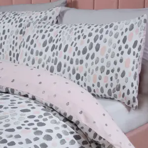 Dreamscene Dalmatian Print Duvet Cover Pillowcase Bedding, Blush/Grey - Single