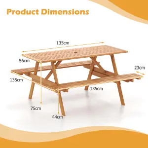 Costway Outdoor Table Set Patio Picnic Wood Dining Table w/ 2 Built-in Benches