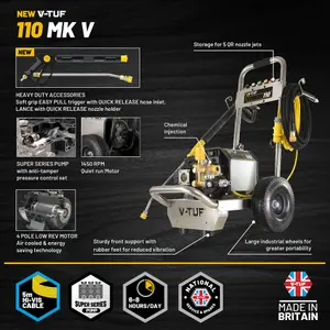 110v Compact, Industrial, Mobile Electric Pressure Washer - 1450psi, 100Bar, 12L/min