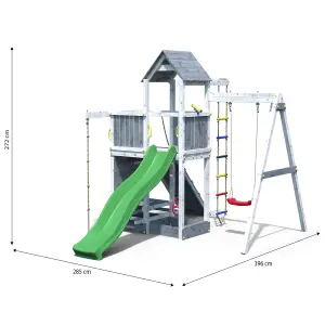 Shire Activity Tower Climbing Frame Finished in Grey and White Satin with Single Swing and Slide