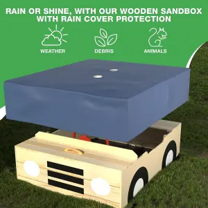 Sandpit - Wooden Car Sand Pit - With Steering Wheel, Weatherproof Cover and Secured Underlay