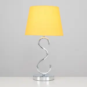 ValueLights Cabonna Sleek Design Chrome Touch Table Lamp with Mustard Tapered Light Shade - with 5w LED Candle Bulb In Warm White