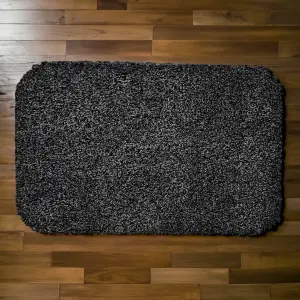 100% Cotton Dirt Stopper Anti Slip Door Mat 75x50cm - Jet Black