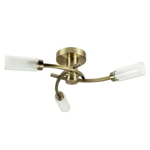 ValueLights Claudia 3 Way Spiral Flush Antique Brass Effect Ceiling Light Fitting with Glass Shades