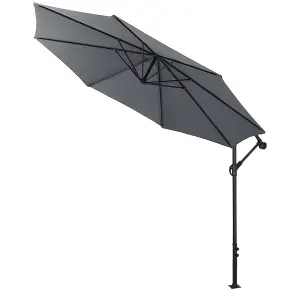 3M Large Rotatable Garden Sun Shade Cantilever Parasol Patio Hanging Banana Umbrella Crank Tilt No Base, Dark Grey