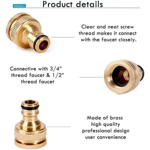 4 Pieces Garden Hose Tap Connector, Solid Brass 1/2" - 3/4" Tap Adapter and 1/2" Hose Pipe Quick Connector