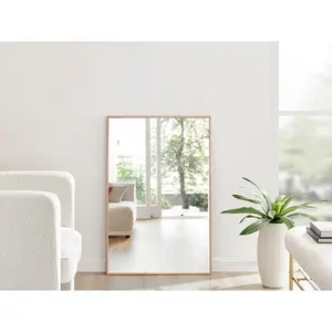 Alcantera Rectangle Metal Frame Wall Mirror Simple and Elegant Modern Design Copper / 100cm H x 66cm W