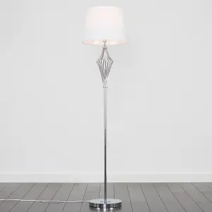 ValueLights Jaspa Modern Polished Chrome Metal Wire Geometric Diamond Design Floor Lamp with White Tapered Shade