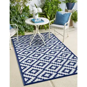 Green Decore Lightweight Reversible Stain Proof Plastic Outdoor Rug  Nirvana, Navy/White, 240cmx300cm (8ftx10ft)