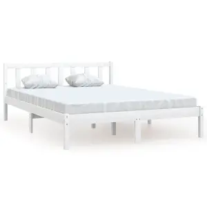 vidaXL Bed Frame White Solid Wood Pine 135x190 cm Double