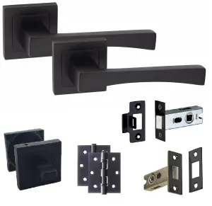 1 Set Wave Design Bathroom Complete Door Handle Set Matt Black Finish