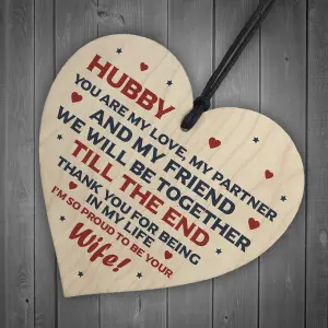 Red Ocean Husband Hubby Gift Novelty Wooden Heart Anniversary Birthday Gift For Him Poem Gift From Wife