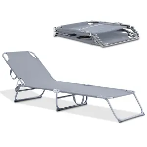 LIVIVO Grey Folding Sun Lounger Recliner Chair with Sunshade