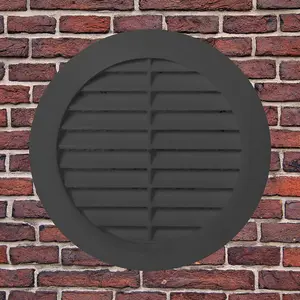 Graphite Grey Louvred Wall Vent Grille with Flyscreen for 125 mm / 5" Round Wall Outlet - Air Ventilation Duct Cover with Flange