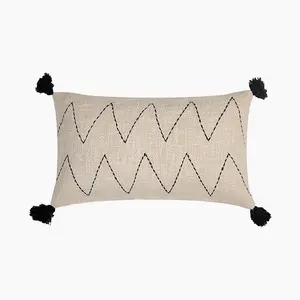 Parin Zig-Zag Embroidered Cushion - Cotton - L30 x W50 x H1 cm - Off White