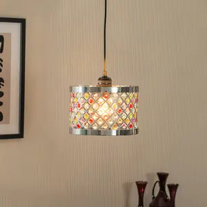 ValueLights Hadley Multi Colour Easy Fit Metal Cut Out Acrylic Jewel Drum Ceiling Light Shade