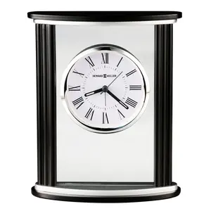 Modern & Contemporary Roman Numeral Solid Wood Quartz Movement / Crystal Alarm Tabletop Clock in Black Satin