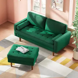 148CM Velvet Love Seat Green Couch with 2 Pillows