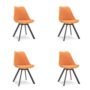 Set of 4 Orange Velvet Dining Chairs with Tulip Style Metal legs, Premium Quality