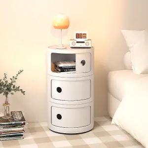 White Cylindrical Multi Tiered Plastic Bedside Storage Drawers Unit Drawer Bedside Chest 58cm H