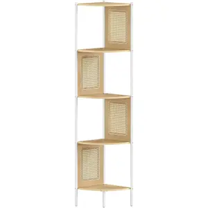 VASAGLE Corner Shelving Unit, 5-Tier Book Rack Featuring Polyrattan, Durable Metal Build, for Bedroom or Office, Oak Beige