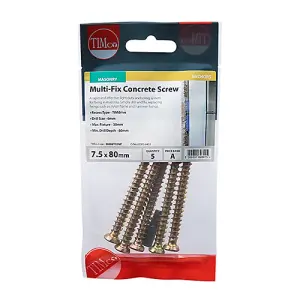 Timco - Concrete Screws - TX - Flat Countersunk - Yellow (Size 7.5 x 80 - 5 Pieces)