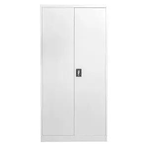 White Stainless Steel Filing cabinet with 4 shelves - 2 Door Lockable Filing Cabinet - Tall Metal Office Storage Cupboard