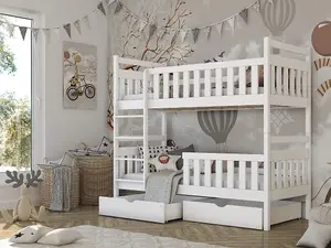 Modern Wooden Bunk Bed Monika with Storage in White with Bonnell Mattresses