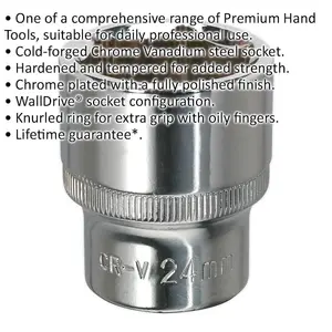 High-Quality 24mm Forged Steel Drive Socket - 1/2 Inch Square Drive Chrome Vanadium