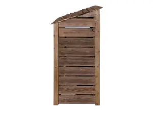 Slatted wooden log store with kindling shelf W-119cm, H-180cm, D-88cm - brown finish