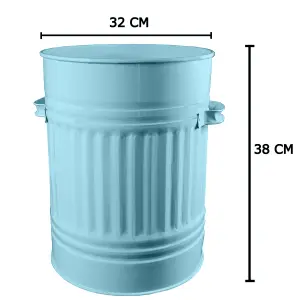 Duck Egg Blue Metal Bin with Dustbin Lid Strong Steel 30L Bin Ideal for Kitchen Bathroom Rubbish Bin Animal Feed Pet Food