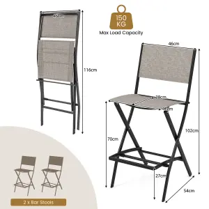 Costway Set of 2 Outdoor Bar Chair Folding Bar Height Stool with Metal Frame & Footrest