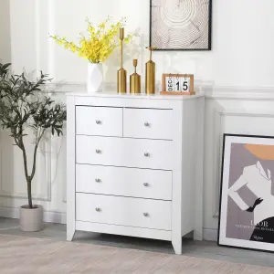 FurnitureHMD White 5 Drawers Chest Bedroom Storage Unit Floor Standing Storage Unit Large Cabinet