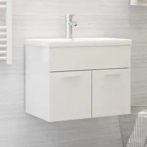 Berkfield Sink Cabinet High Gloss White 60x38.5x46 cm Engineered Wood