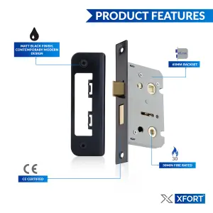 XFORT Matt Black Bathroom Lock 65mm