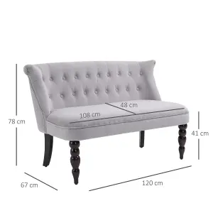 HOMCOM 2 Seat Sofa Lounger Couch w/ Wood Frame Button Tufts Carved Legs Vintage Design Compact Home Bedroom Loveseat Grey