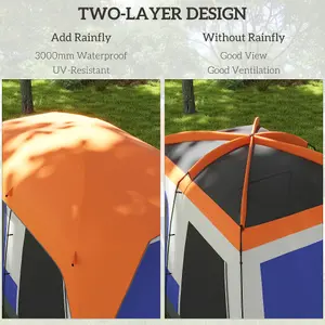 Outsunny Camping Tent with 3000mm Waterproof Rainfly & Screen Panels, Orange