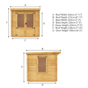 Waltons 2.4m x 2.4m Wooden 19mm Pent Roof Log Cabin Garden Summerhouse Shed 8ft x 8ft