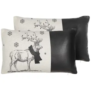 Set of 2 Cushions SVEN Faux Leather 30 x 50 cm Animal Black